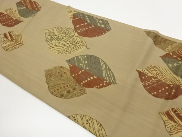 葉に抽象模様織出し袋帯